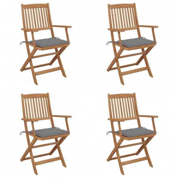 Chaises pliables de jardin 4 pcs avec coussins Bois d'acacia