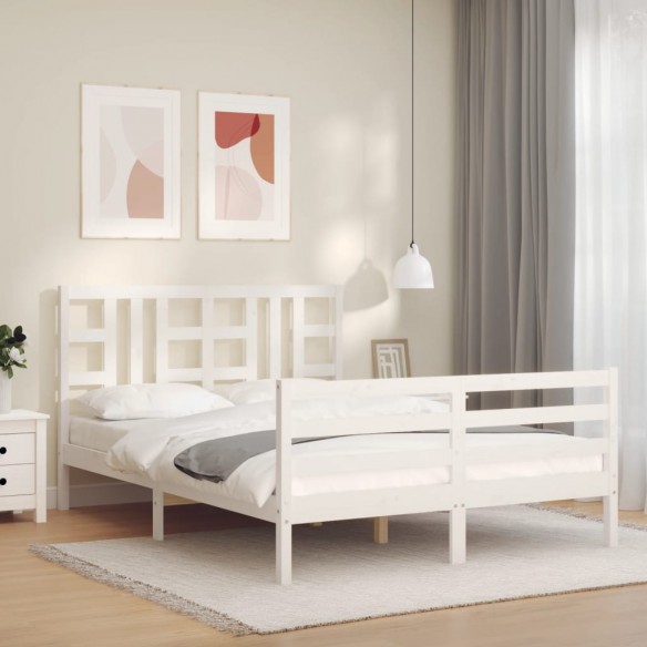 Cadre de lit avec tête de lit blanc 160x200 cm bois massif