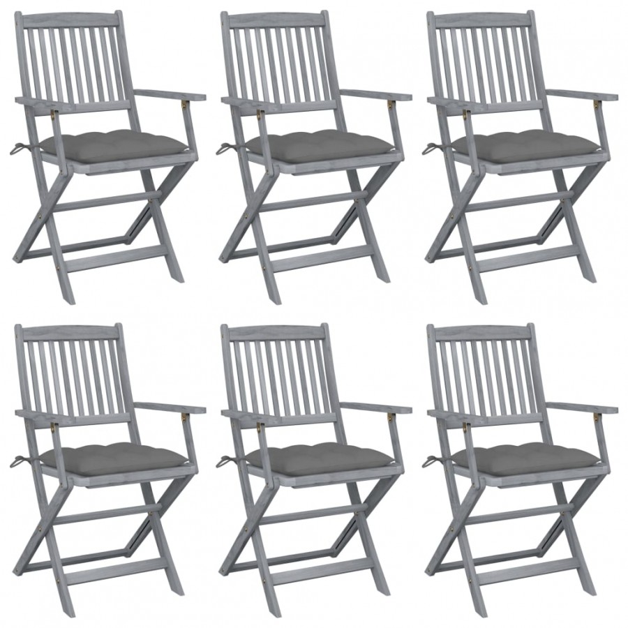 Chaises pliables d'extérieur 6 pcs avec coussins Bois d'acacia