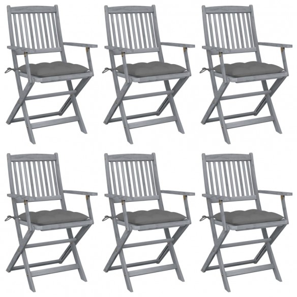 Chaises pliables d'extérieur 6 pcs avec coussins Bois d'acacia