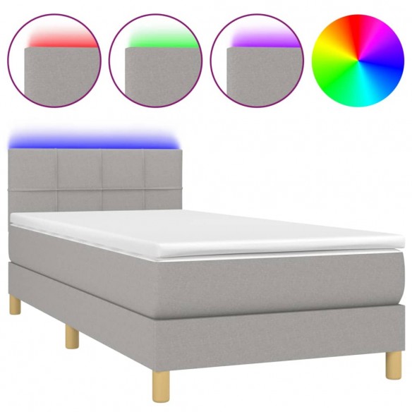 Cadre de lit matelas LED Gris clair 100x200 cm Tissu