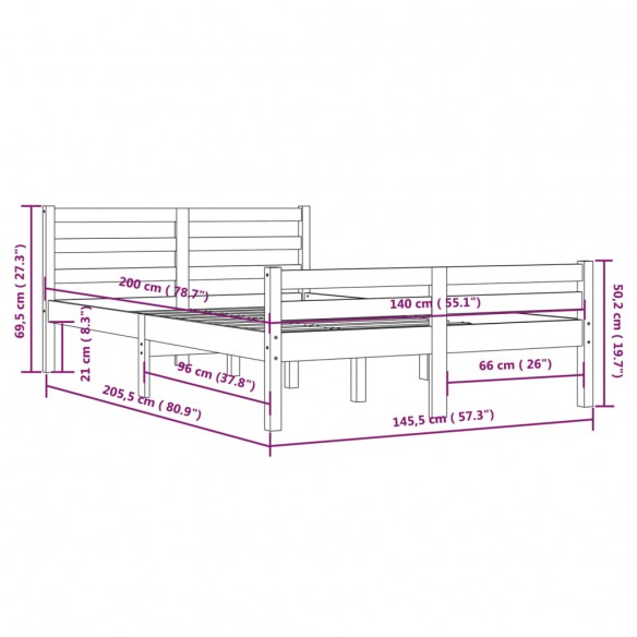 Cadre de lit Blanc Bois massif 140x200 cm