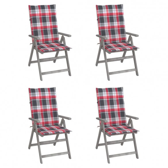 Chaises inclinables de jardin 4 pcs avec coussins Bois d'acacia