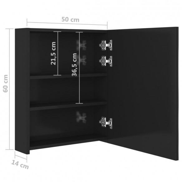 Armoire de salle de bain à miroir LED noir brillant 50x14x60 cm