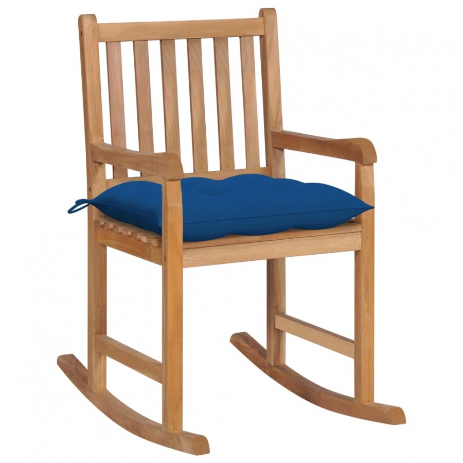 Chaise à bascule avec coussin bleu Bois de teck solide