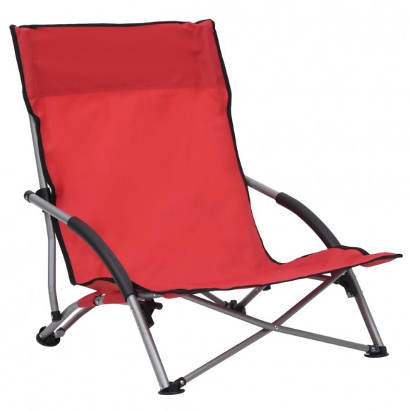 Chaises de plage pliables 2 pcs Rouge Tissu