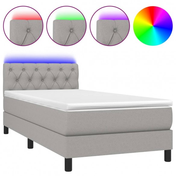 Sommier à lattes de lit avec matelas et LED Gris clair 80x200cm