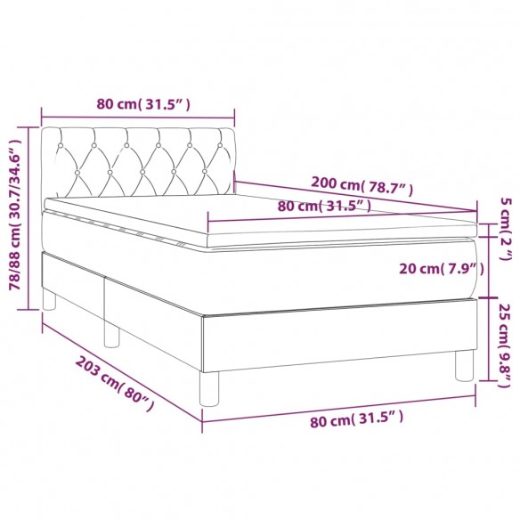 Cadre de lit avec matelas et LED Gris clair 80x200cm