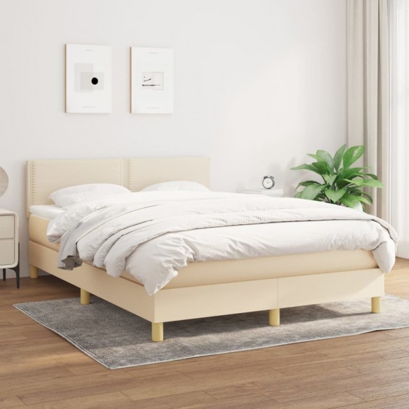 Sommier à lattes de lit avec matelas Crème 140x200 cm Tissu