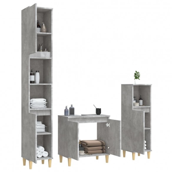 Ensemble de meubles de salle de bain 3 pcs gris béton