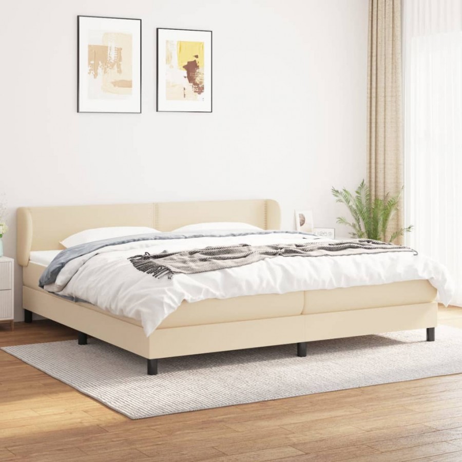 Sommier à lattes de lit avec matelas Crème 200x200 cm Tissu