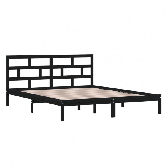 Cadre de lit Noir Bois massif 120x190 cm Petit Double