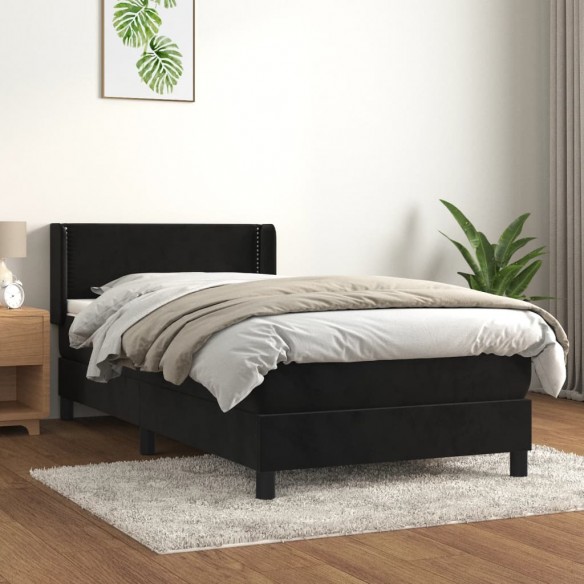 Sommier à lattes de lit avec matelas Noir 100x200 cm Velours
