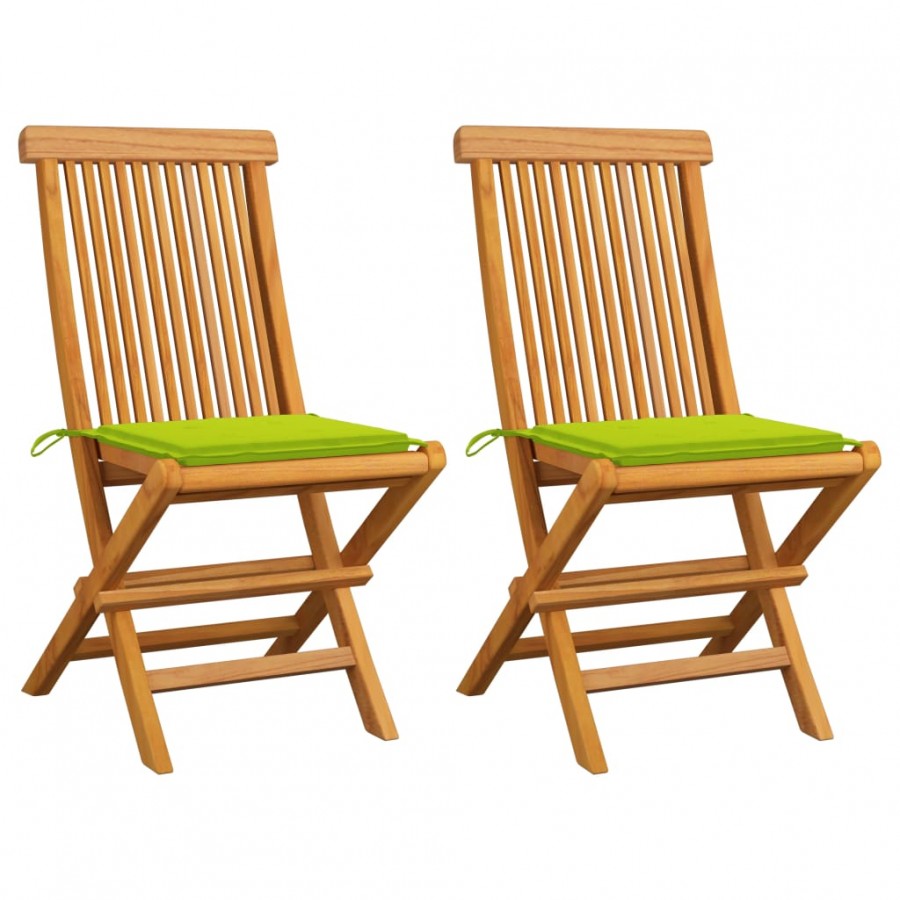 Chaises de jardin avec coussins vert vif 2 pcs Bois de teck