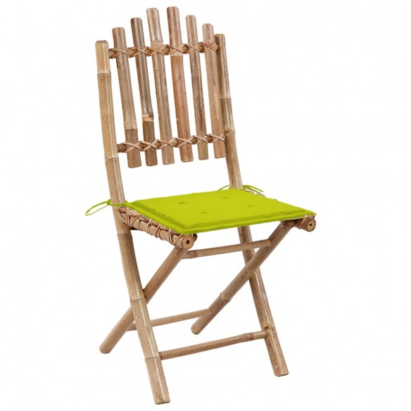 Chaises pliables de jardin 2 pcs avec coussins Bambou