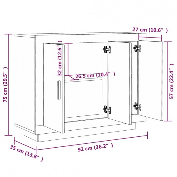 Buffet Sonoma gris 92x35x75 cm Bois d'ingénierie