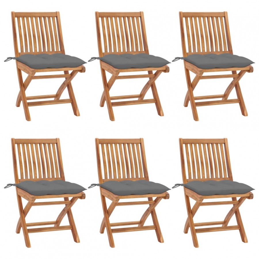 Chaises pliables de jardin avec coussins 6 pcs Bois de teck