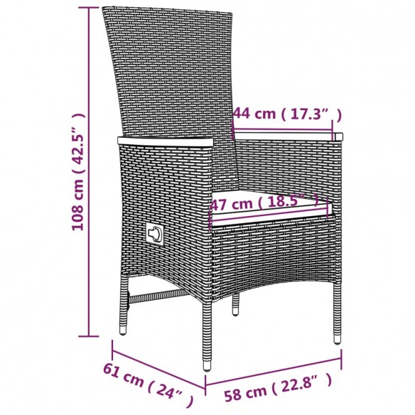 Ensemble à manger de jardin 9 pcs avec coussins Gris