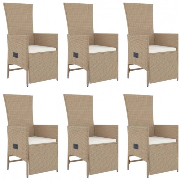 Ensemble à manger de jardin et coussins 7 pcs beige poly rotin