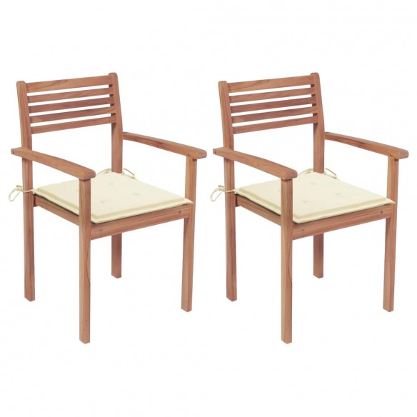 Chaises de jardin 2 pcs avec coussins crème Bois de teck massif