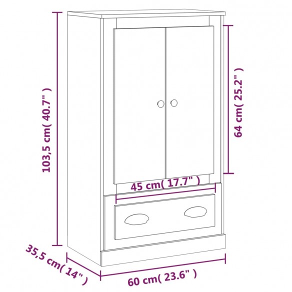 Buffet haut gris béton 60x35,5x103,5 cm bois d'ingénierie