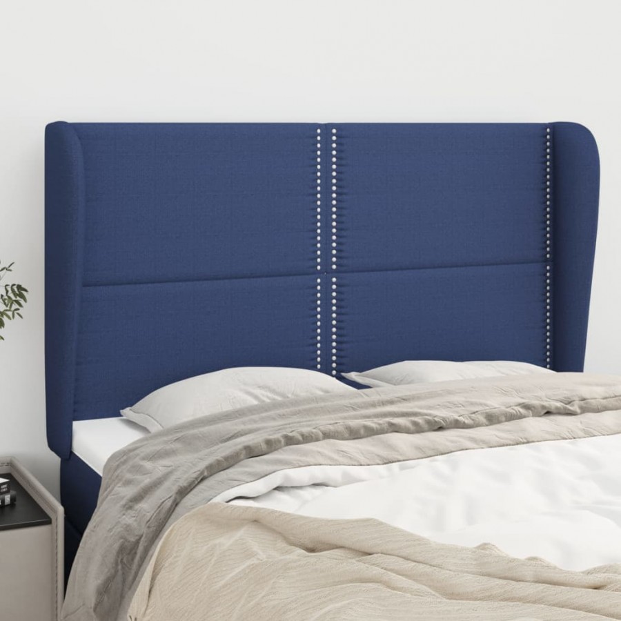 Tête de lit avec oreilles Bleu 147x23x118/128 cm Tissu