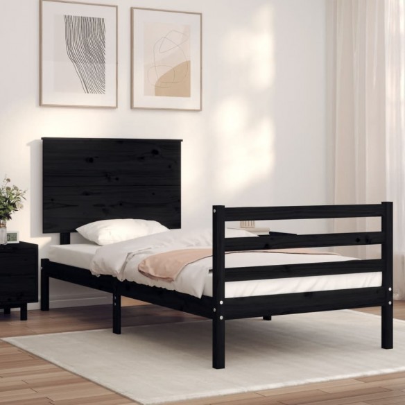 Cadre de lit et tête de lit noir 100x200 cm bois massif