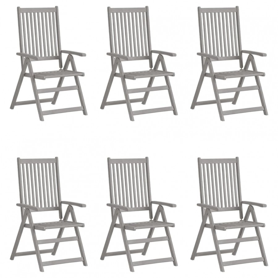 Chaises inclinables de jardin 6 pcs Gris Bois solide d'acacia