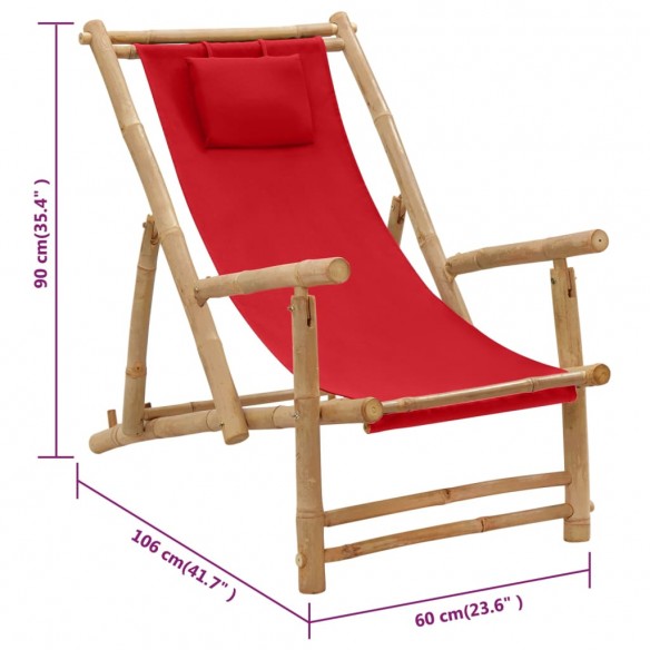 Chaise de terrasse Bambou et toile Rouge