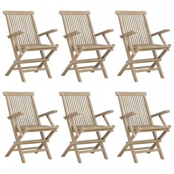 Chaises de jardin pliantes 6 pcs gris 56x61x89 cm bois de teck