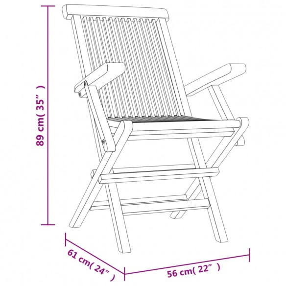 Chaises de jardin pliantes 6 pcs gris 56x61x89 cm bois de teck