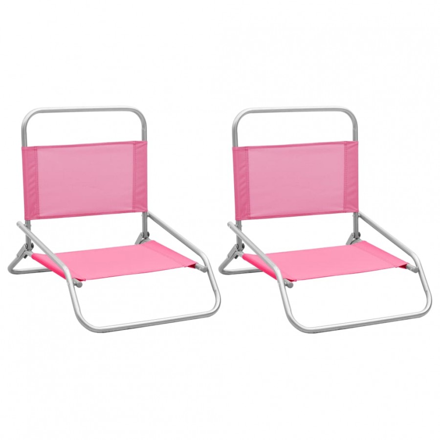 Chaises de plage pliables 2 pcs Rose Tissu