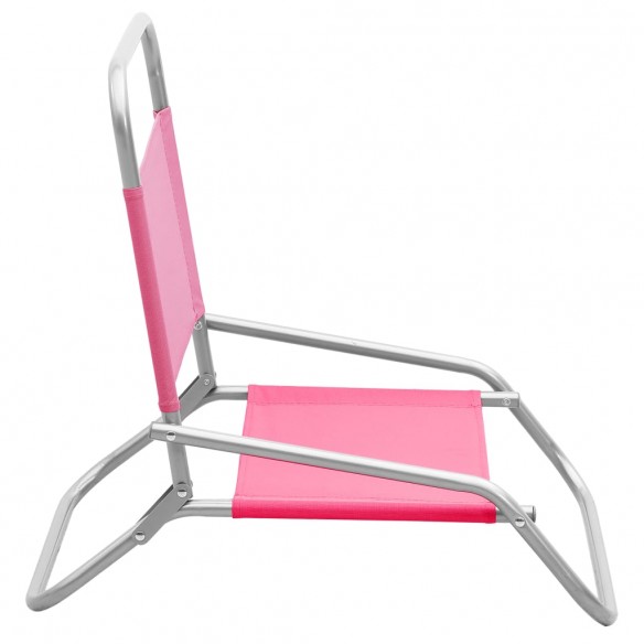 Chaises de plage pliables 2 pcs Rose Tissu