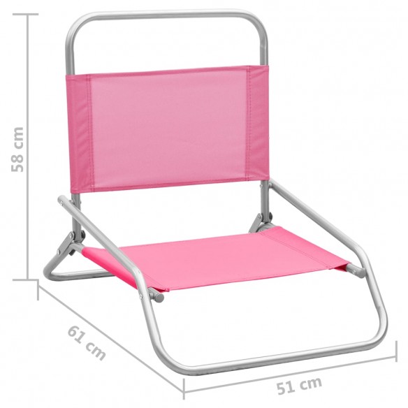 Chaises de plage pliables 2 pcs Rose Tissu