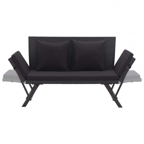 Banc de jardin avec coussins 176 cm Noir Résine tressée