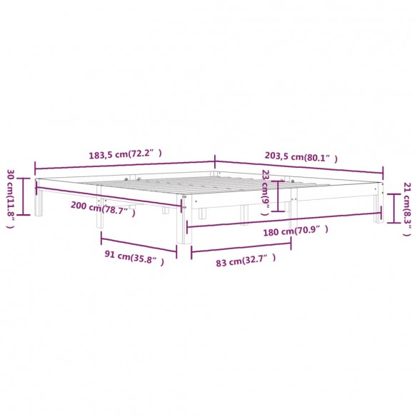 Cadre de lit bois massif 180x200 cm super king