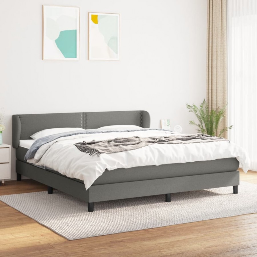 Cadre de lit avec matelas Gris foncé 180x200cm Tissu