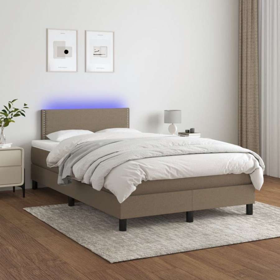 Sommier à lattes de lit avec matelas LED Taupe 120x200 cm Tissu