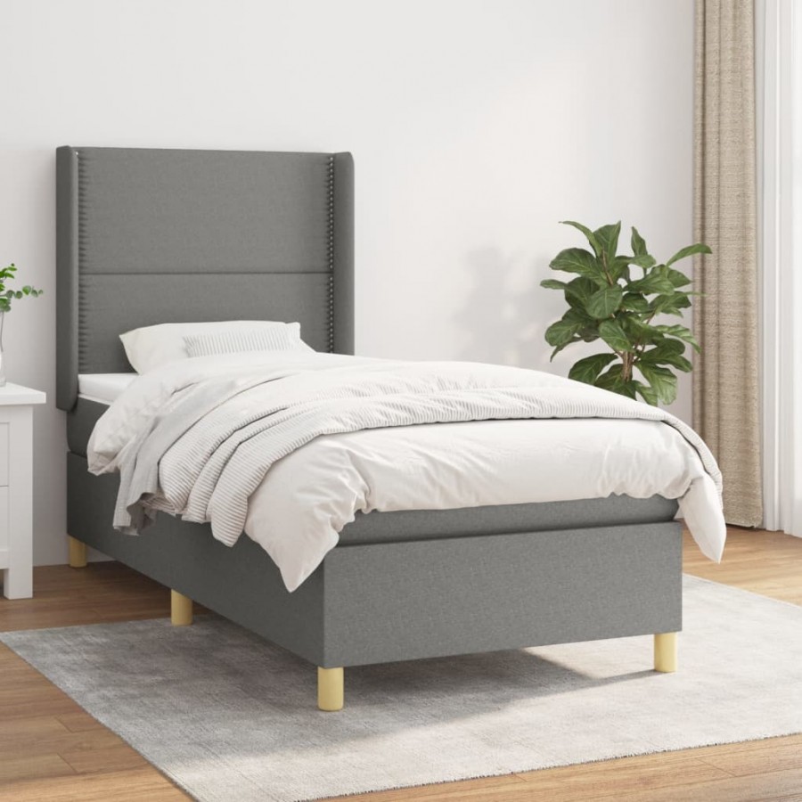 Cadre de lit et matelas Gris foncé 90x190 cm Tissu