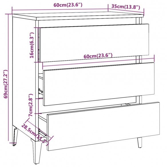 Buffet Chêne fumé 60x35x69 cm Bois d'ingénierie