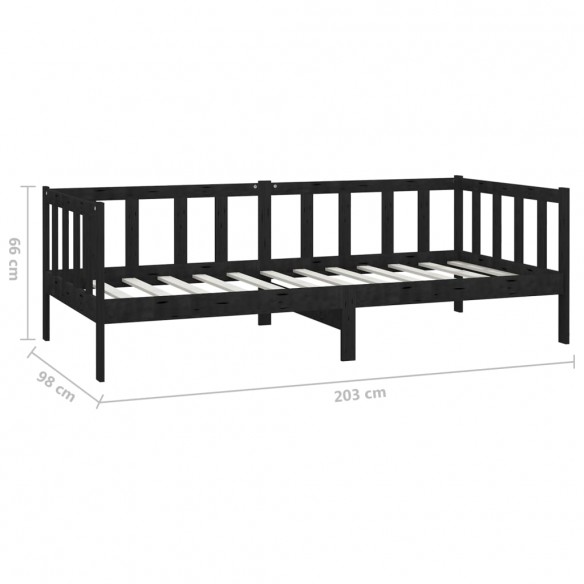 Lit de repos avec matelas 90x200 cm Noir Bois de pin massif