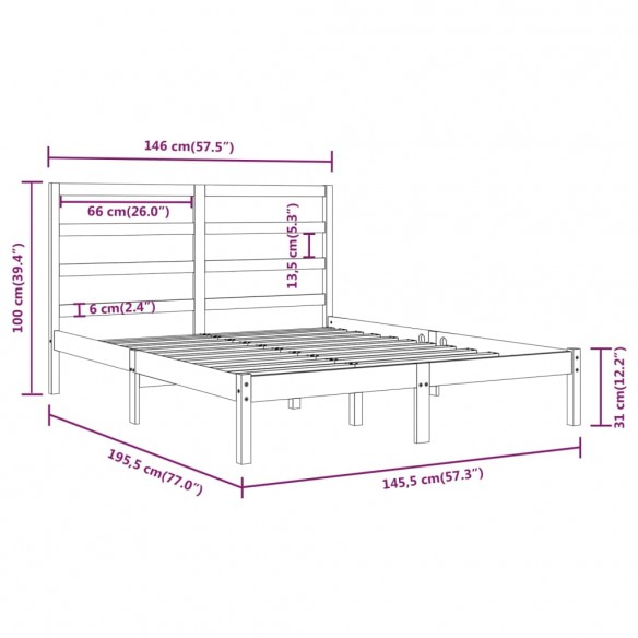 Cadre de lit Bois de pin massif 140x190 cm