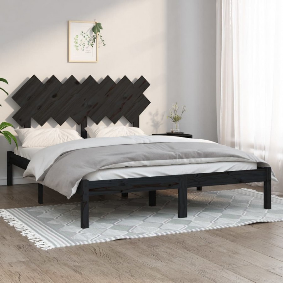 Cadre de lit Noir 150x200 cm Très grand Bois massif