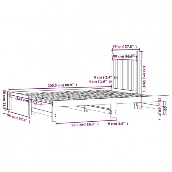 Lit coulissant Marron miel 2x(90x200) cm Bois de pin solide