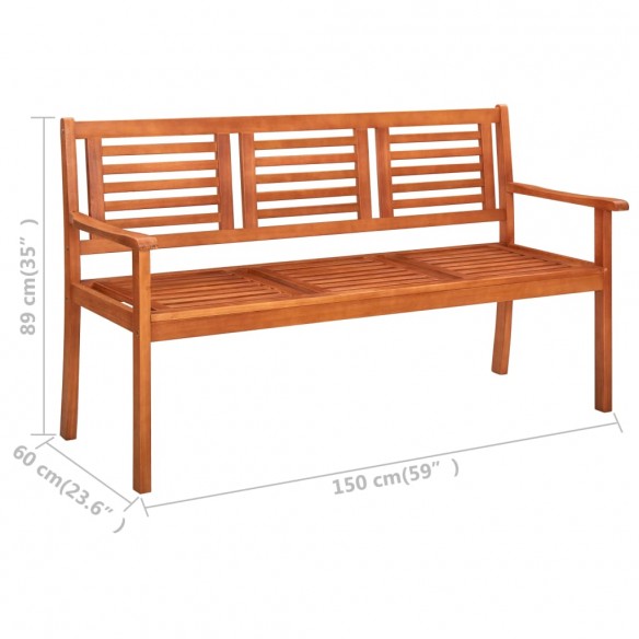 Banc de jardin 3 places 150 cm Bois d'eucalyptus solide