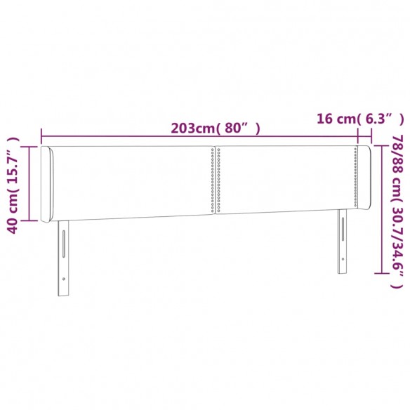 Tête de lit à LED Blanc 203x16x78/88 cm Similicuir