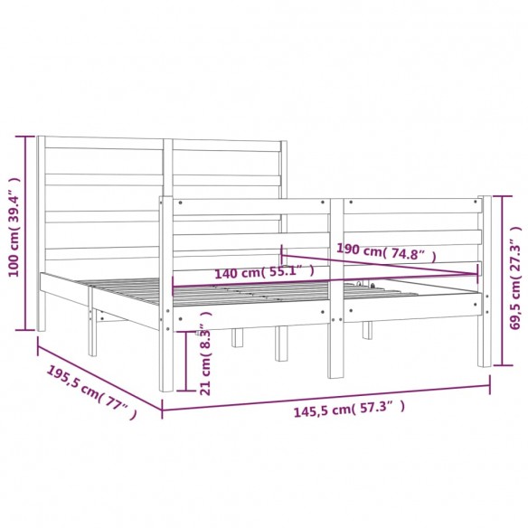 Cadre de lit Blanc Bois de pin massif 140x190 cm