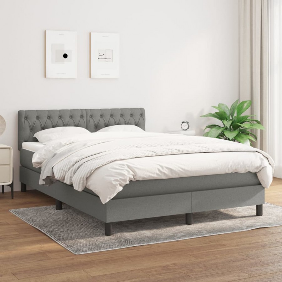 Sommier à lattes de lit avec matelas Gris foncé 140x190cm Tissu