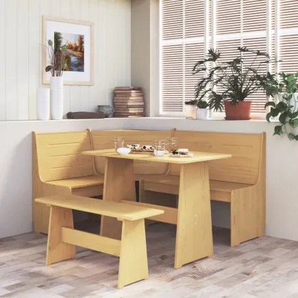 Table à manger avec banc Marron miel Bois de pin solide 2