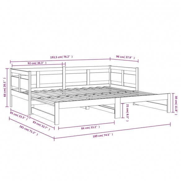 Lit coulissant Blanc Bois de pin solide 2x(90x190) cm